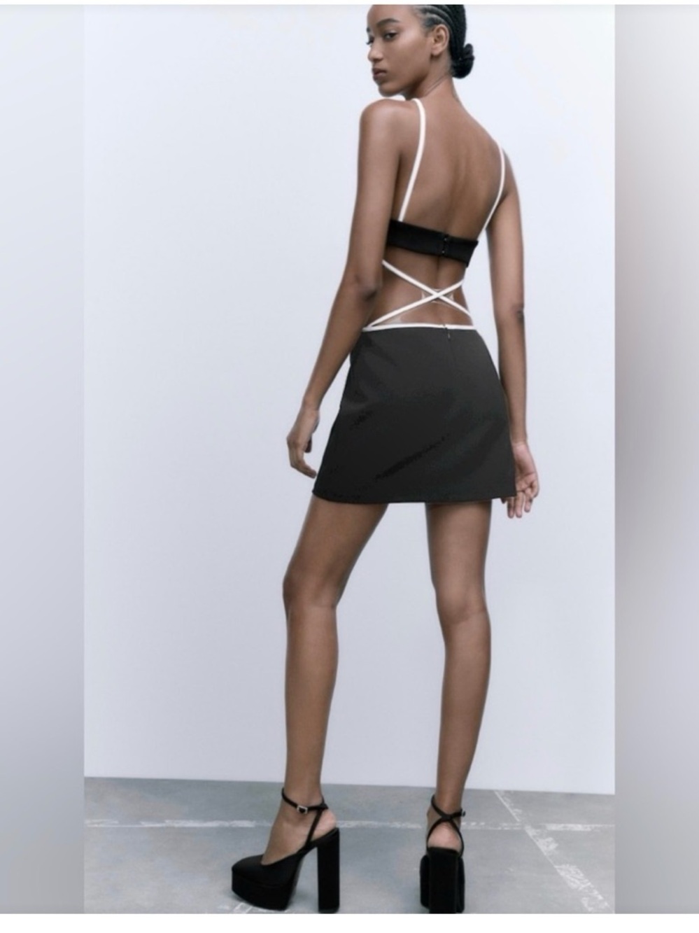 Zara Black Mini Dress with White Trim Cutouts - Picture 3 of 3